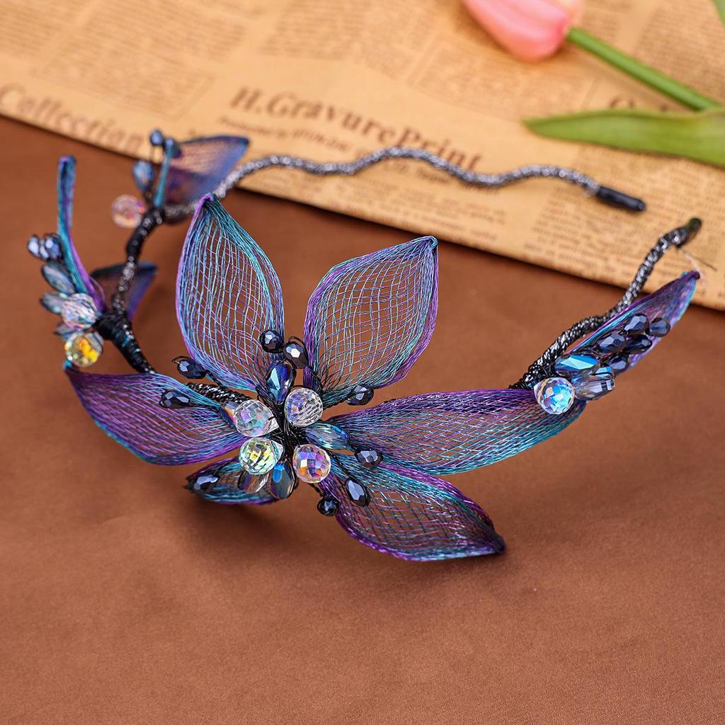 Elegant Handmade Rhinestone Flower & Butterfly Bridal Headband/Vine Jewelry