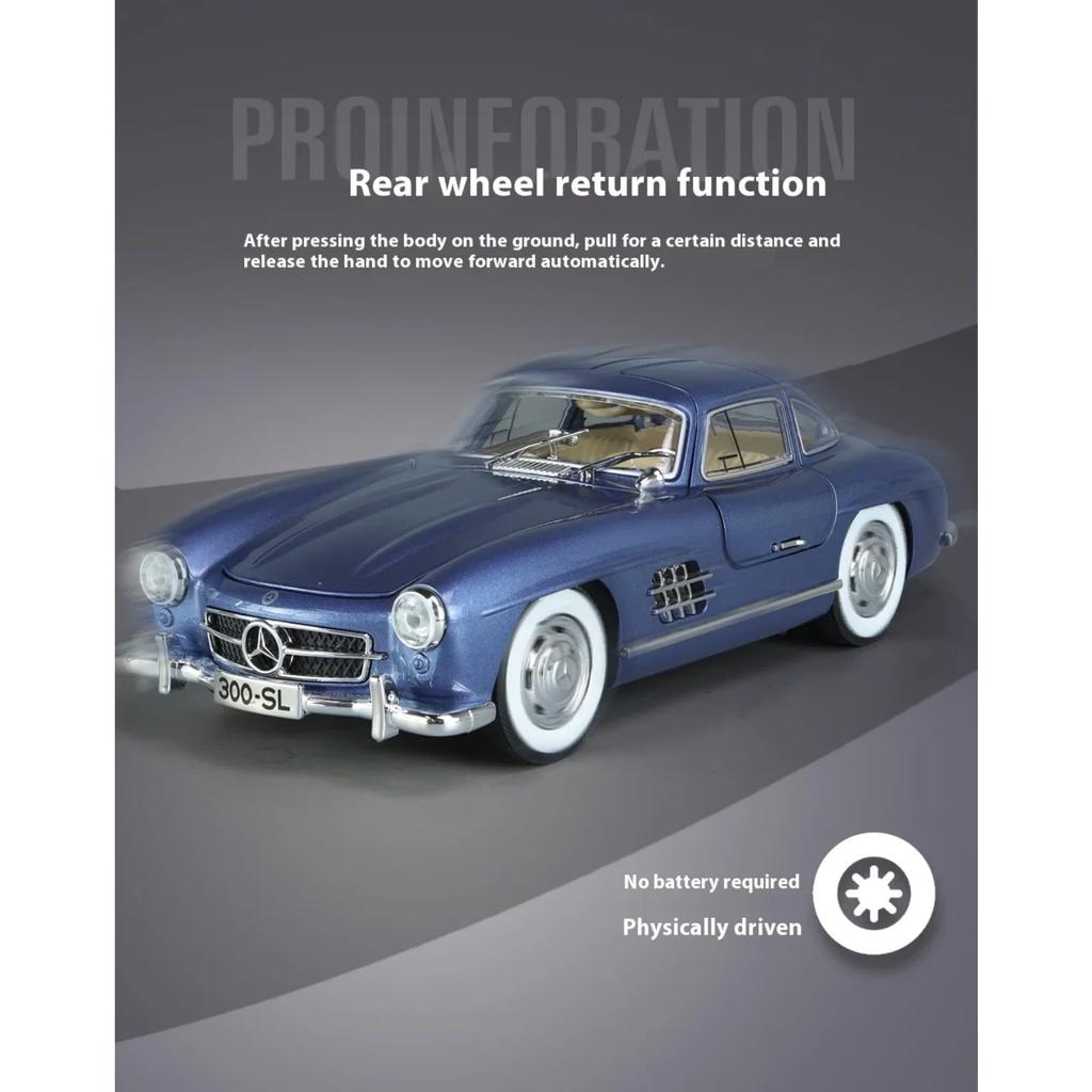 1/24 Mercedes-Benz 300SL 1936 Classic Car Legering Diecast Bilmodell Lyd Lys Barneleke Samleobjekter Hobby Bursdagsgaver