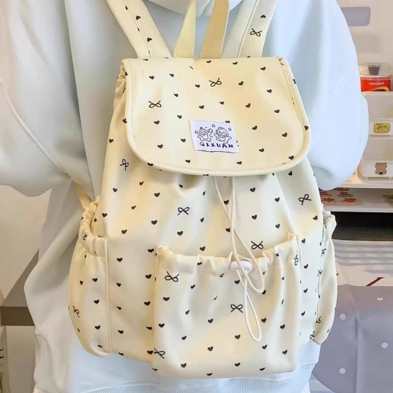 Bow Polka Dot Drawstring Women's Backpack Preppy Style Cute Fashion Bag for College Students Commute Travel & Casual Use