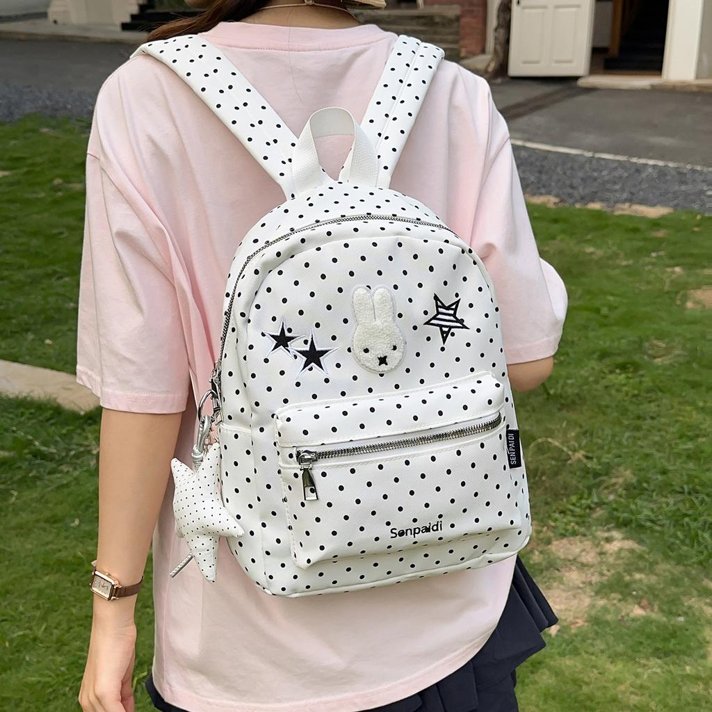 Schoolbag New Cute Polka Dot Rabbit Backpack Junior High School Student Campus Schoolbag Commuting Light Versatile Backpack