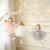 Elegant Christmas Room Furnishings Angel Doll Hanging Ornaments with Lace Mesh And Glitter Wings for Fairy Tale Style Tree Decoration, Fabric Pendant