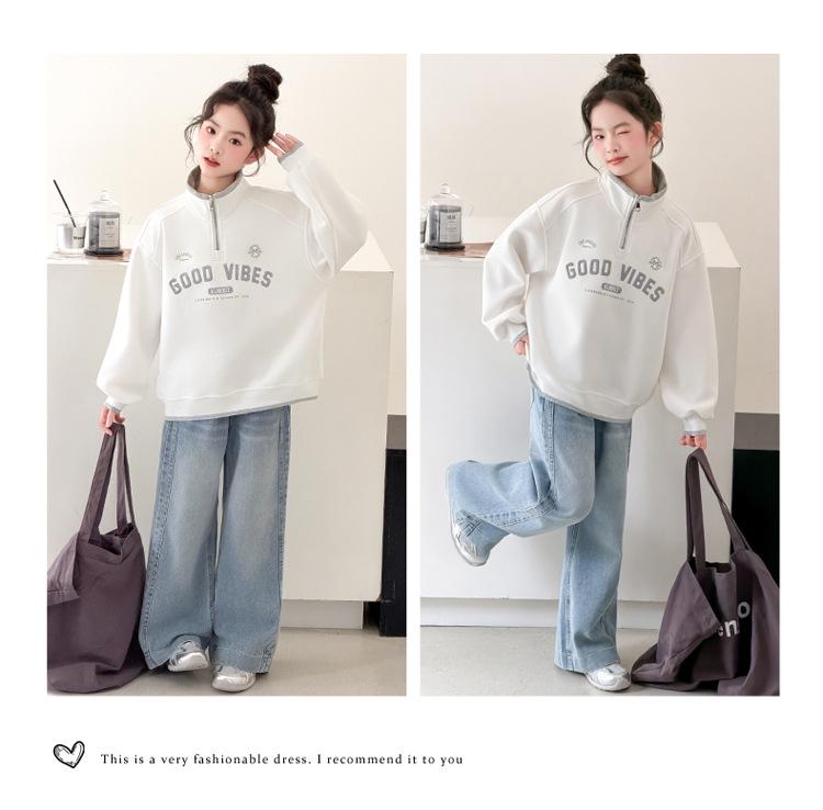 Girls' Yellow Half-Zip Stand Collar Sweatshirt - Autumn 2026 New Style for Older Children