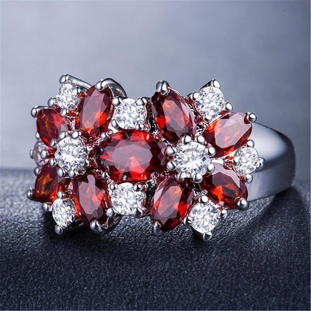 Anillo de Flor Floreciente de Circonita de Colores – Banda Creativa Europea y Americana Pavimentada con Diamantes