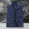 Pánská vesta stojáček límec bez rukávů vesta se zapínáním na zip kabát s velkými kapsami jednobarevná outdoorová rybářská vesta