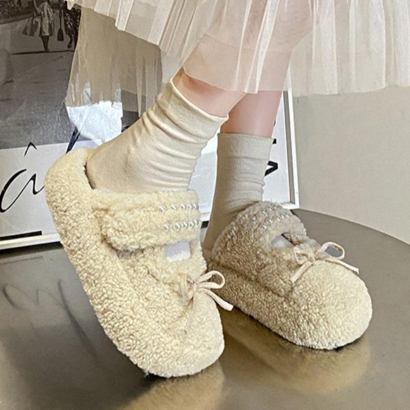 Bow Bead Women Flats Slippers 2025 Winter New Casual Mules Shoes Designer Comfortable Soft Slingback Shoes Elegant Mujer Zapatos