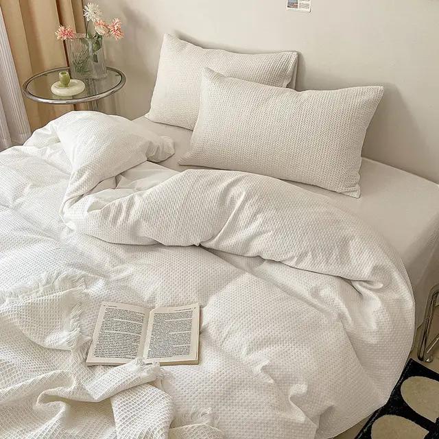 Ins Style Bedding Set Duvet Cover Wash Cotton Solid Color Waffle Grid Summer Soft Bed Sheet Set Comforter Set Quilt Cover