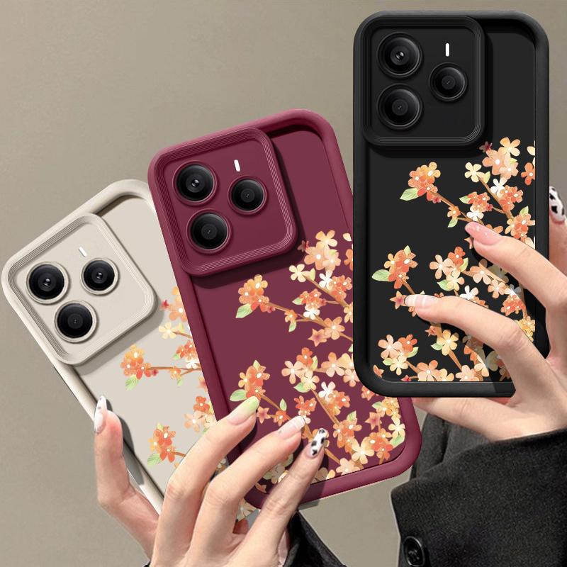 Orange Blossoms Floral Pattern Case For Xiaomi 14T 13T 11T Pro Funda Redmi Note 14 13 Pro 5G 4G 12 11 Shockproof Bumper Silicone Cover