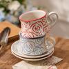 Hand Drawn Rose Ceramic Coffee Cups and Plates Afternoon Tea Cup Vintage Water Cup Breakfast Cups Dessert Plate Milk Mug