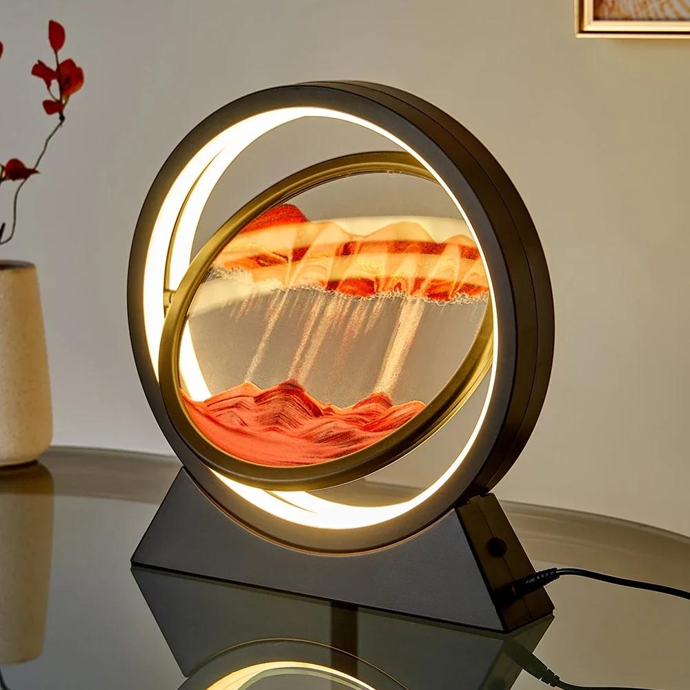 LED Light Creative Quicksand Bordslampa Rörlig Sand Konstbild 3D Timglas Djuphavssandlandskap sovrumslampa för heminredning Present