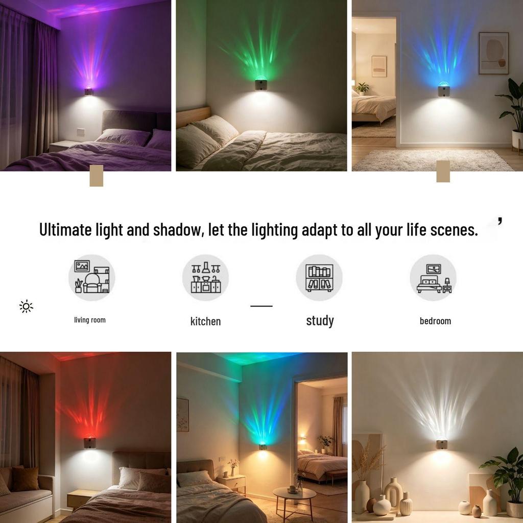 Romantic Water Ripple Ambient Bedside Night Light with Dynamic Projection - Wireless Mood Lamp for Bedroom
