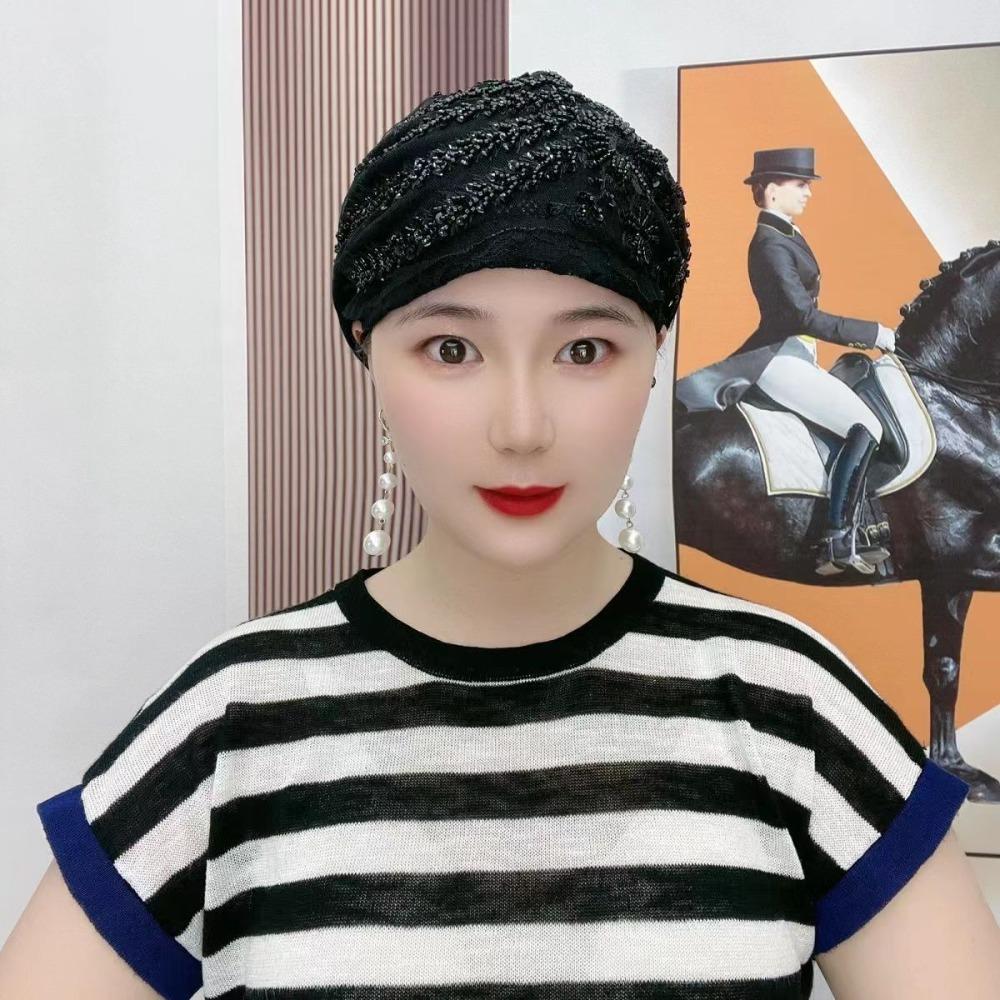 Turban Cap Floral Lace Caps Embroidery Beanie Hair Cover Cap Women Headscarf  Lady Female