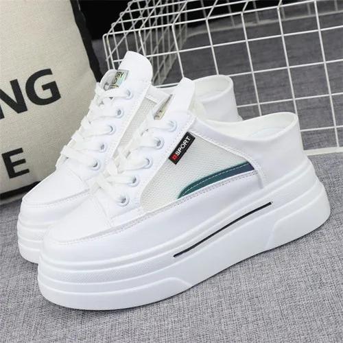 Fashion Mesh Breathable Slippers Women's 2024 Summer Outer Wear Thick Bottom Inner Heightened 8cm Slip-on Loafers Without Heel Sneakers