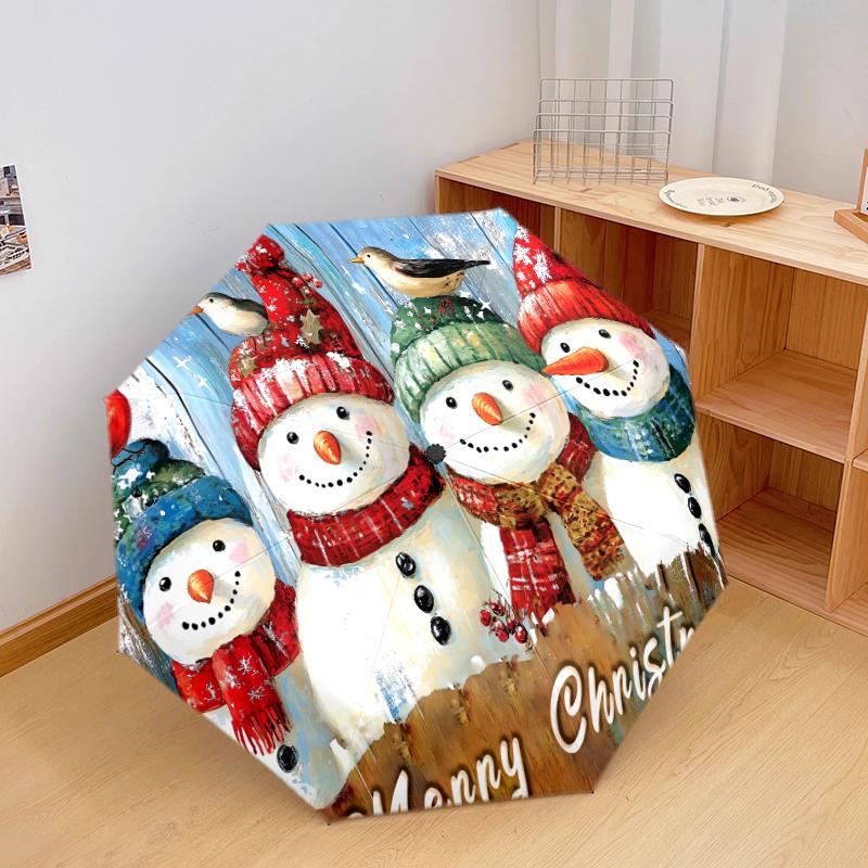 

1 PC Automatic Folding Umbrella - Interesting snowman Pattern, Portable & Foldable Design with 8 Ribs, Christmas Birthday Gifts