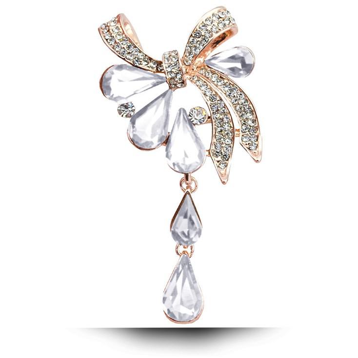 European  American Fashion Bow Crystal Water Drop Brooch