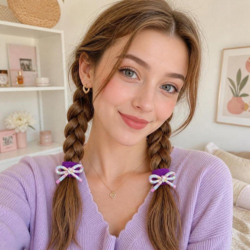 10Pcs Soft Texture Bow Hair Tie Elastic Ponytail Holder New Hair Rope  Daily Hairstyles