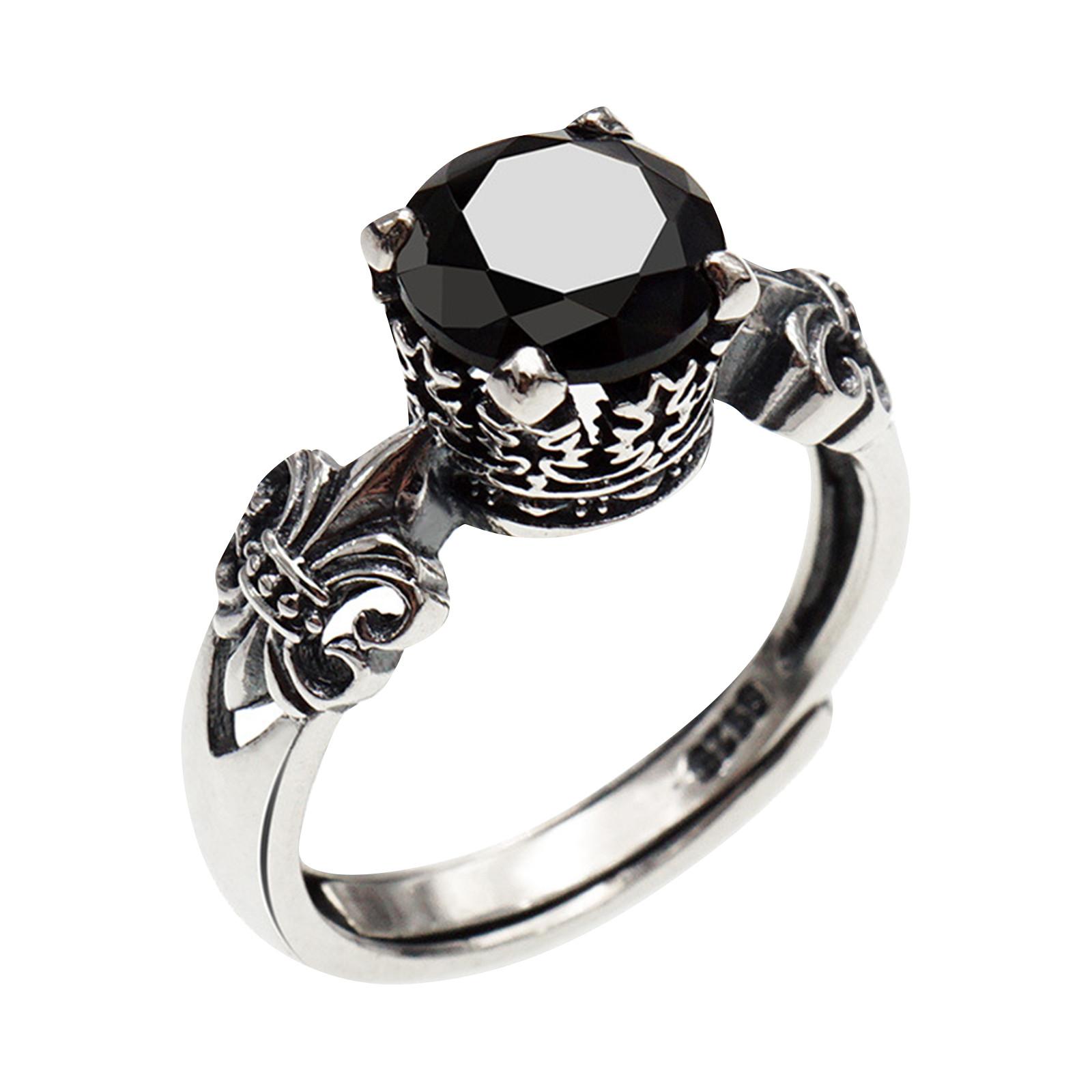 

Черный агат бриллиант ретро властная пара большой бриллиант средний палец указательный палец подвижный рот чёрный