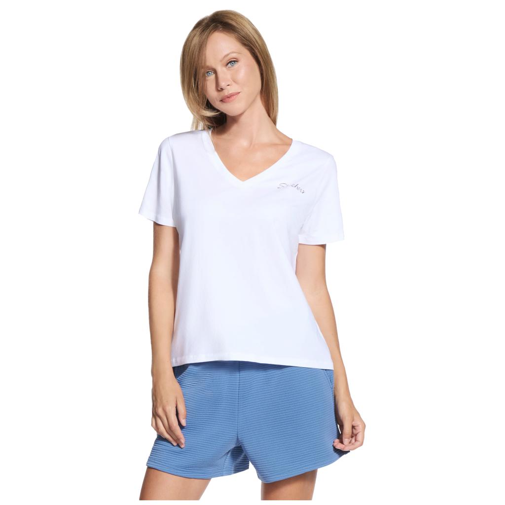 Skechers Signature V-Neck Tee, Womens white T-shirt