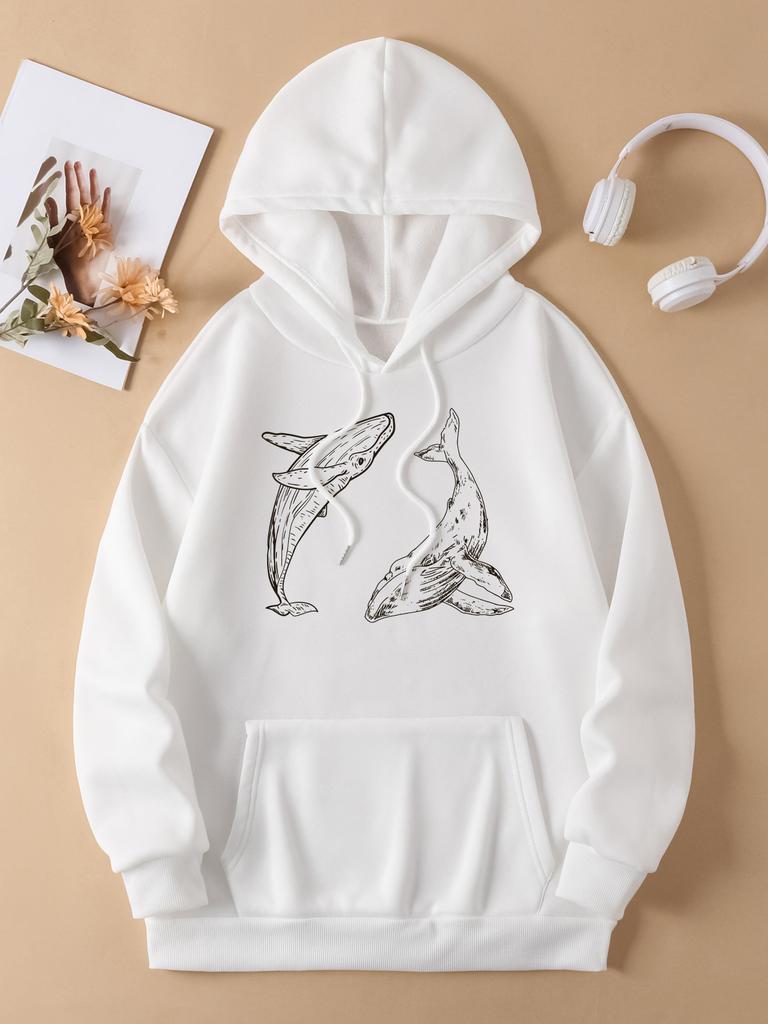Creative Ocean Whale Printing Women Hoodie Loose Casual Hoody Autumn Multicolor Woman Streetwear All-Match Fleece Clothes