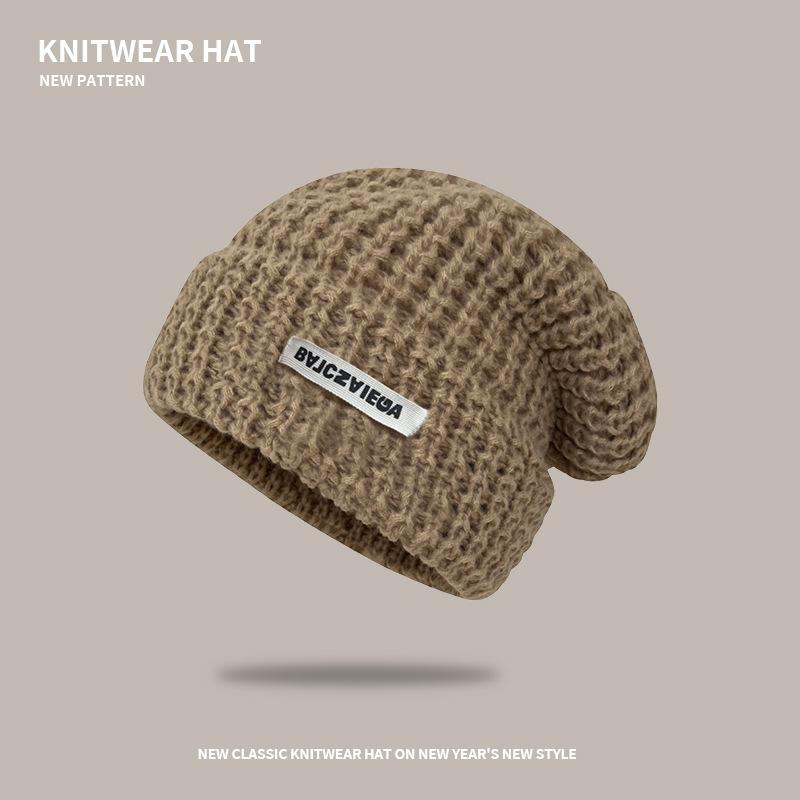 Gray wool hat women's autumn and winter versatile big head circumference knitted hat showing face small pile hat loose hat tide