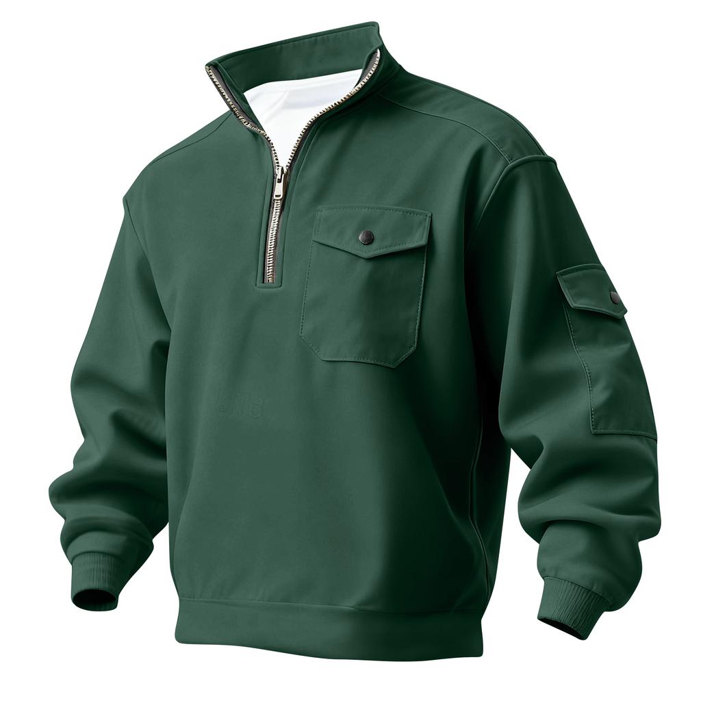 Men's Solid Color Half Zipper Sweatshirt Men's Sports Large Size Casual Sweatshirt