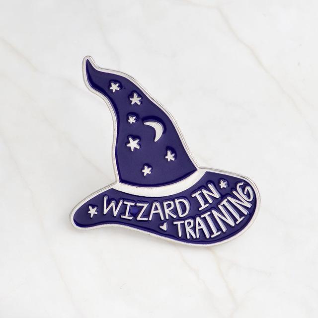 European & American Enamel Star Moon Magic Hat Brooch for Kids