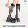 Japanese Style Ruffle Lace Trim Over the Calf Socks for Women Cute Ribbon Bowknot Hollowed Out Heart Fishnet Stockings