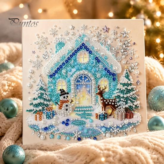 Set Creativo Attività Festiva Pittura con Perle Finte Natalizie Fai da Te Kit Artistico, Carino Kit di Perline 3D Regalo Fatto a Mano per Bambini Artigianato Adulti Principianti, Kit Gemme Parete Casa