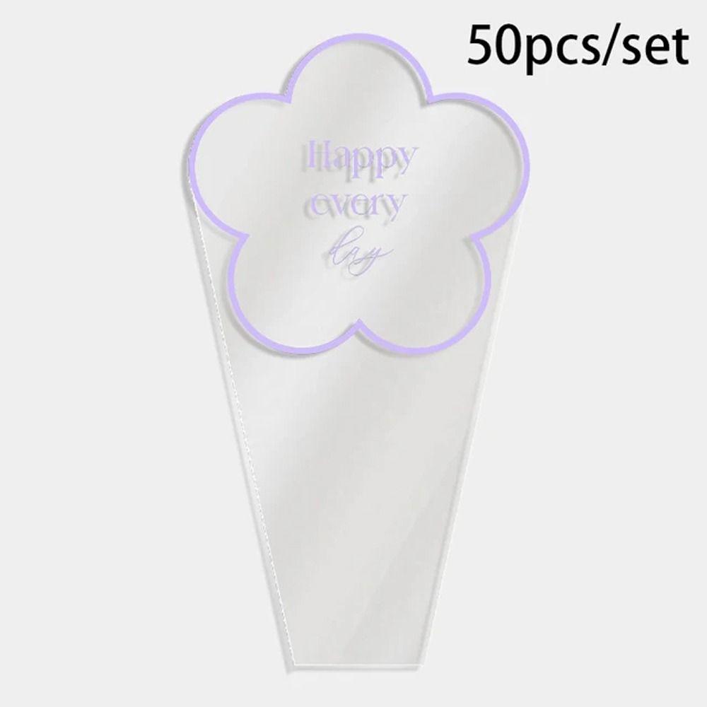 50pcs Transparent Flowers Packaging Plastic Bags Portable Bouquet Wrapping Paper Florist
