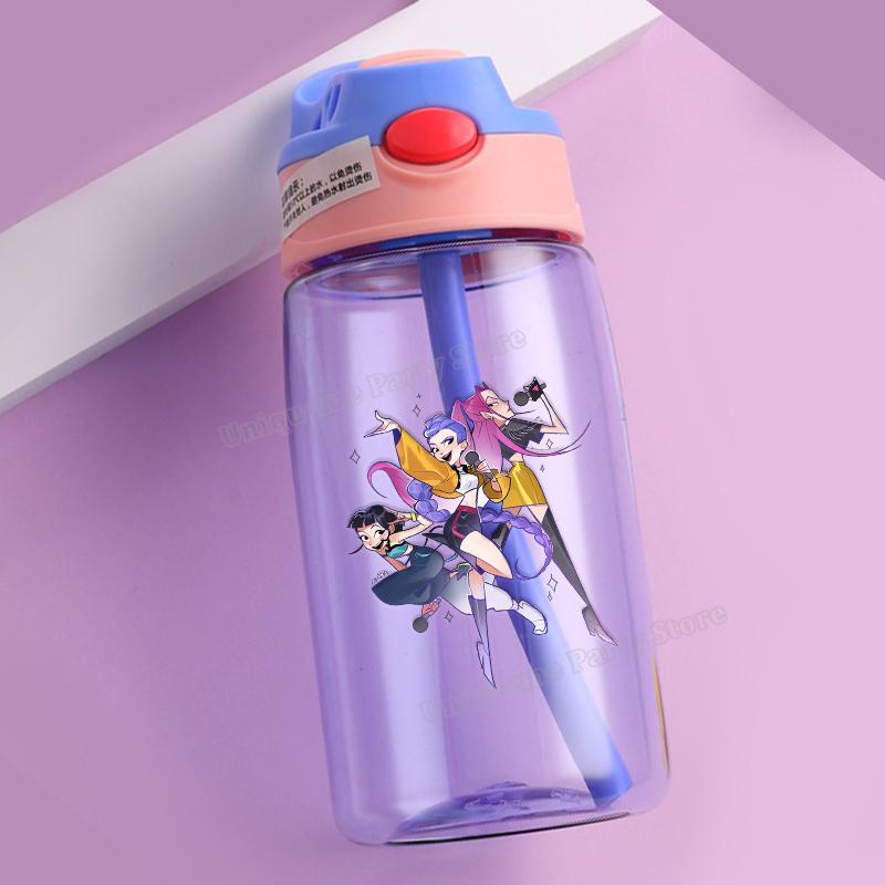 KPop Demon Hunters Kids Water Bottle Outdoors Sport Zoey Mira Rumi Girl Straw Cup Portable Plastics Drink Bottle Birthday Gift