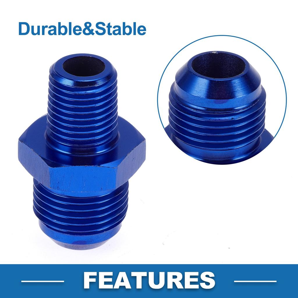 Ein ABSOPRO Reduzier-Schlauchanschluss-Adapter mit Bördelanschluss TF AN8 1/4 NPT Kraftstoffleitungsverbinder Aluminium Blau