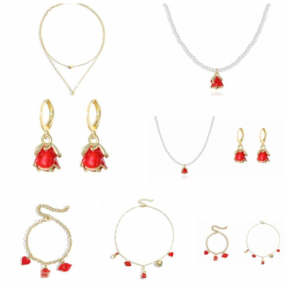 Zinc Zinc Zinc Alloy Necklace Earrings Bracelet Flower Flower Jewelry Luxury Rose Necklace  Wedding