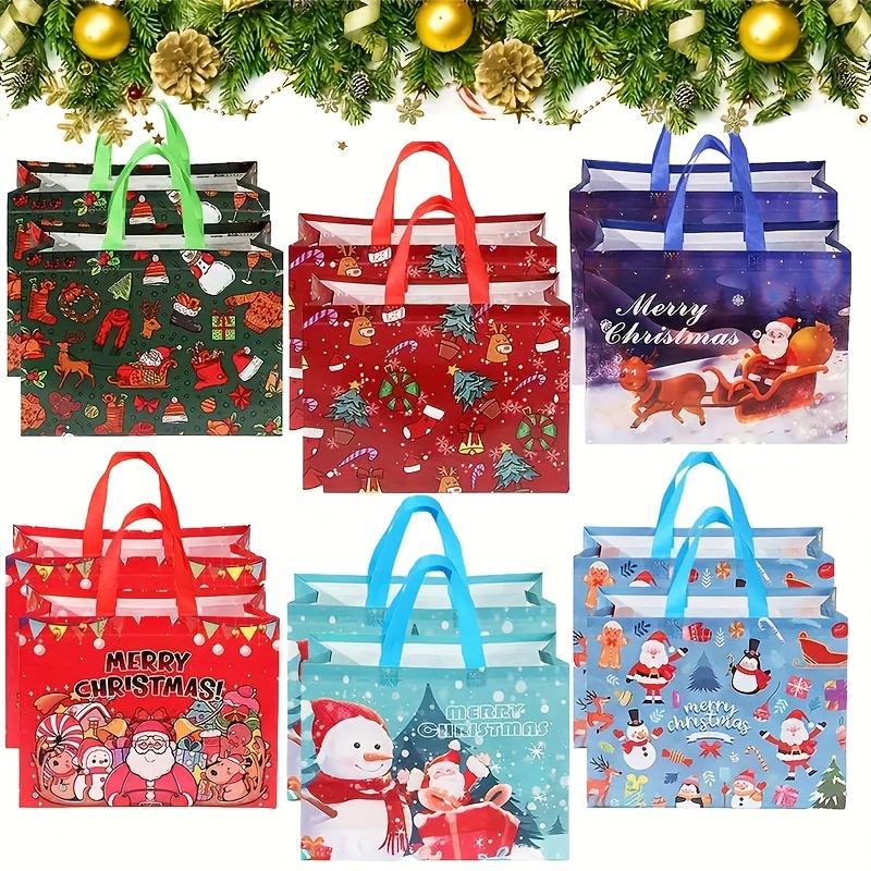 6/12Pcs Multifunctional Non-Woven Christmas Bags for Gifts Wrapping Shopping - Treat Bags with Handles, Xmas Party Supplies