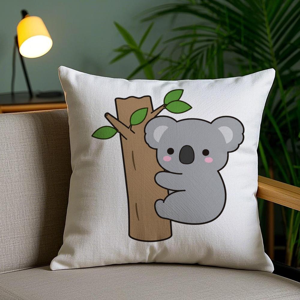 Cartoon Cute Koala Cushion Cover Plush Fabric DoubleSided Printed Invisible Zipper Sofa Pillow Case Home Bedroom Decor