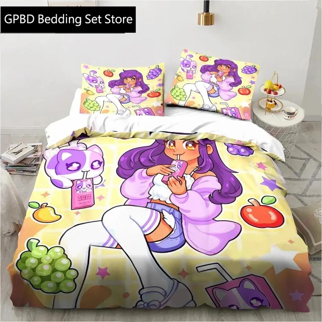 3D Cartoon Game Cute Aphmau with Wings Bedding Set Single Twin Double Queen King Cal King Size Bed Linen Set