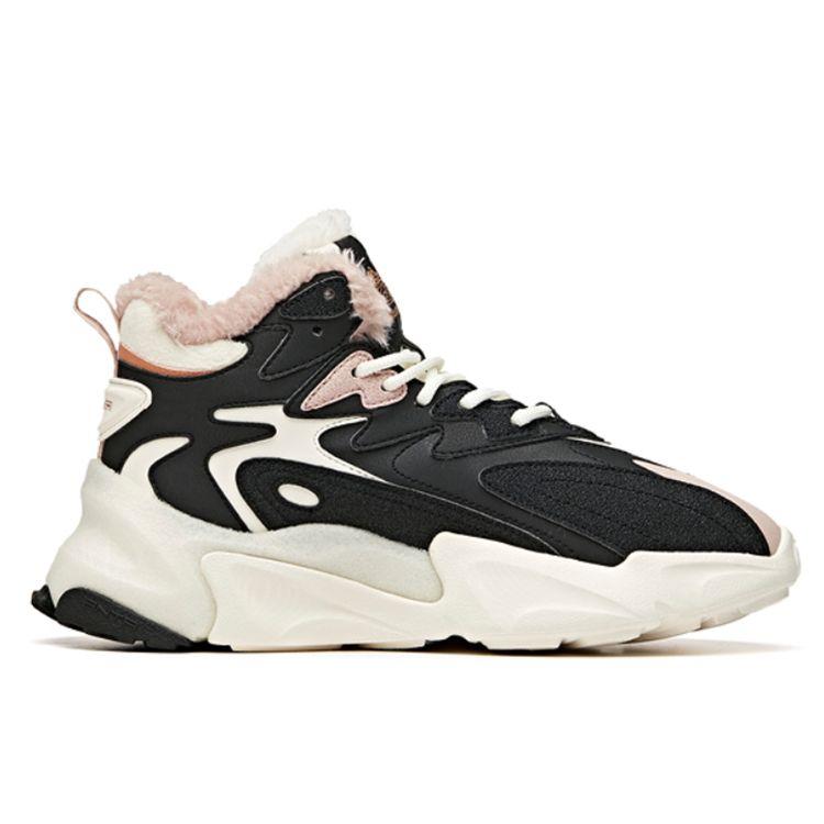 Anta Lifestyle Series Fleece Lined Casual Shock Absorbing Non-Slip Wear-Resistant Mid-Top Sports Shoes Women Sneakers Black White 922048910-3