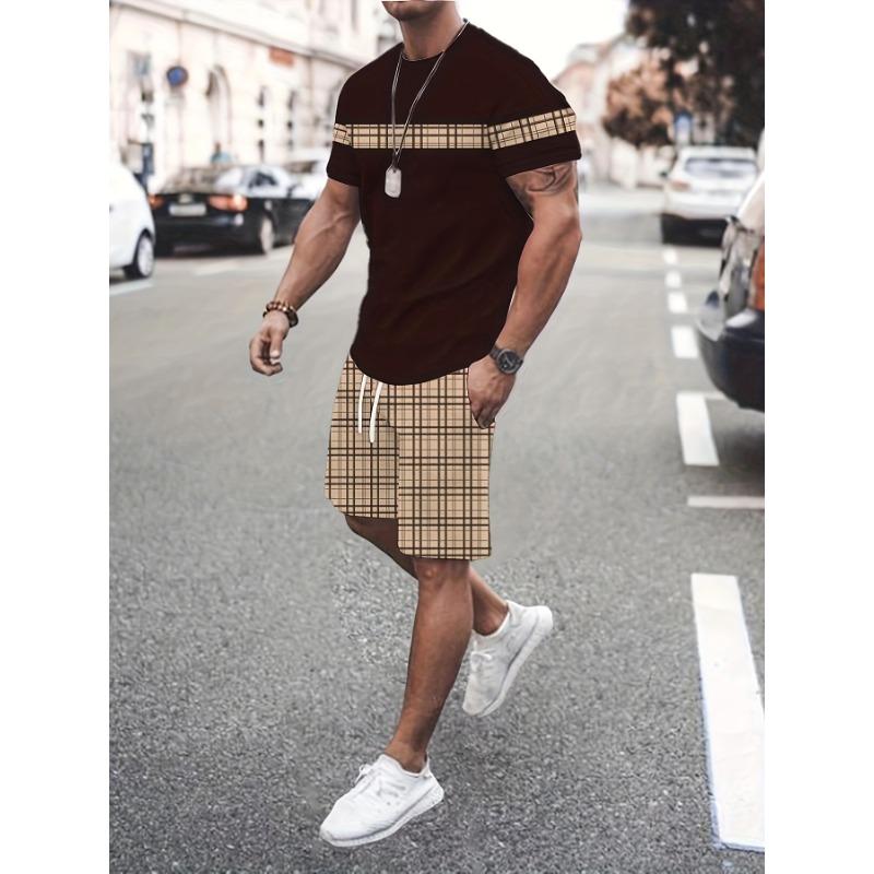 Digital Printing Summer Grid Pattern Outdoor Sports Set S