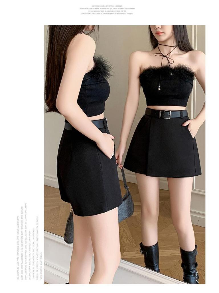 Women's High-Waist A-Line Skirt Pants - Casual Spring/Summer Wide-Leg Buttoned Design