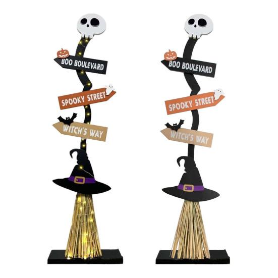 Halloween Wood Witch Broom Porch Sign Spooky Halloween Witch Broomstick for Indoor Outdoor Porch Yard Home Decor