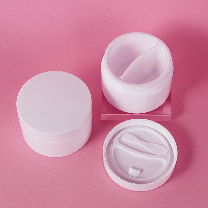 PP Double Grid Cream Jar 50g+50g with Spoon, Refillable Day Night Face Cream Pot, Empty Mask & Eye Cream Storage Container