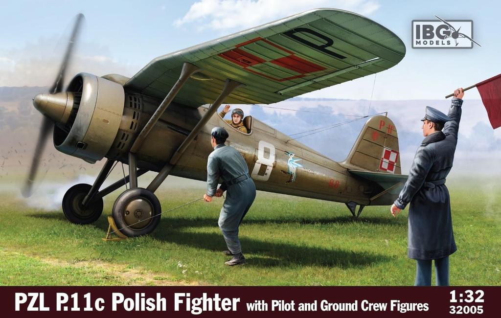 IBG Polish PZL11c Gull Wing Fighter with Pilot and Ground Crew Plastic PB32005 1/32 Figures, Model, (Airplane)