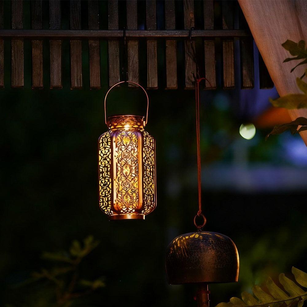 Hexagonal Design Solar Lantern Vintage Style Metal Hollow Hollow Projection Lamp Artistic Projection Efficient Lighting