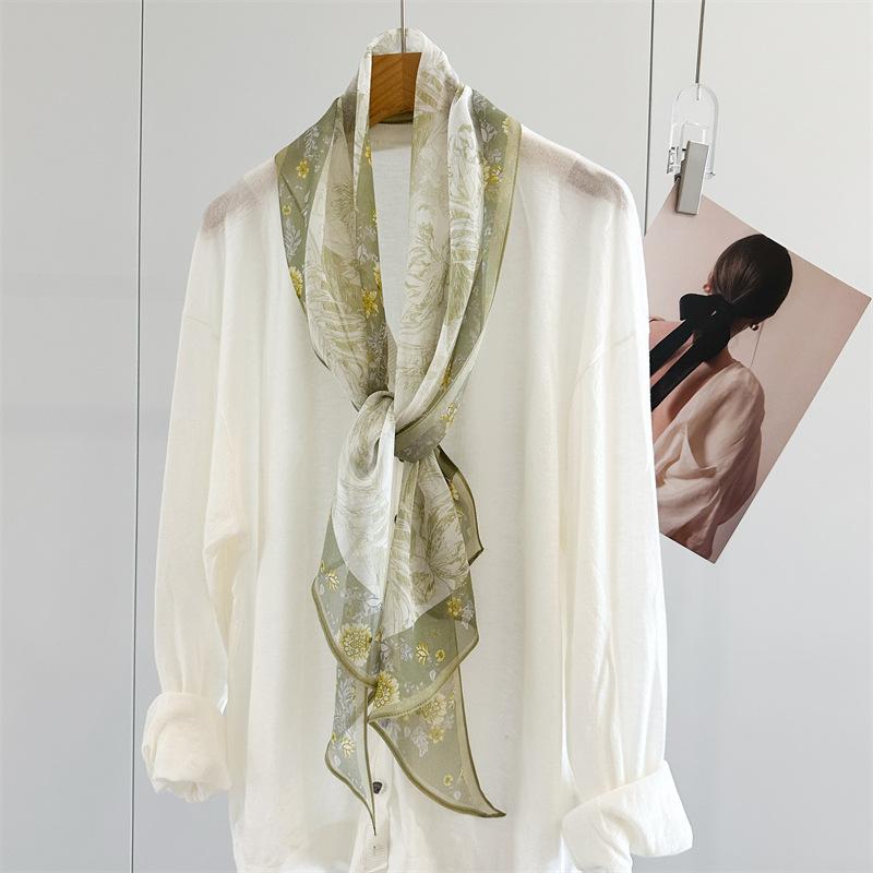 French ink butterfly silk long scarf mulberry silk georgette thin breathable versatile gentle wind decorative silk scarf batch