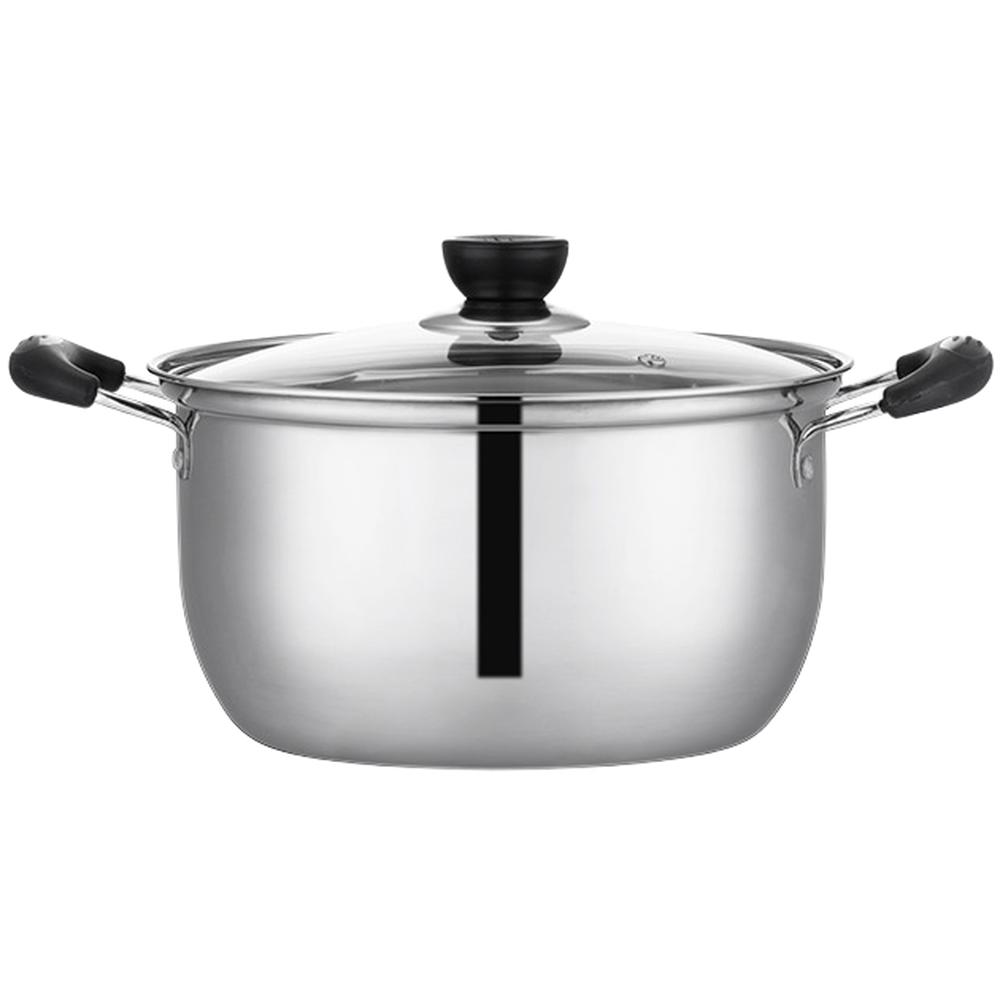Thickened Stainless Steel Korean Style Soup Pot 2.1L or 3L Double Handle Milk Pan Compatible with Induction Cooktops