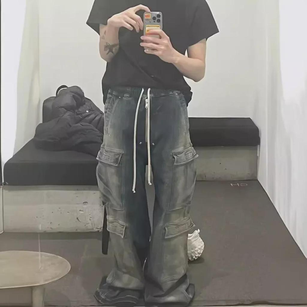 "Washed Blue Gradient Style Capper RO Wide-Leg Overalls for Men & Women"