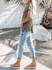 New Women's V-Neck Short Sleeve Loose Pocket T-shirt for Spring/Summer - Europe & America Style