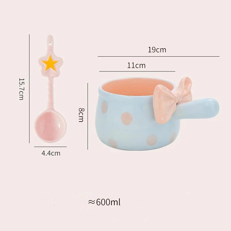Cute Bowknot Ceramic Bowl with Handle, Aesthetic Salad, Dessert & Breakfast Oatmeal Bowl