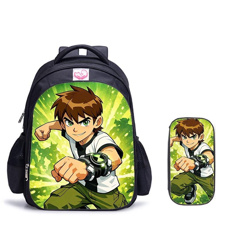 Ben10 Omnitrix Transformation Printing Two-Piece Set Elementary School Shoulder School Bag Large Capacity Grid Pencil Case Combination