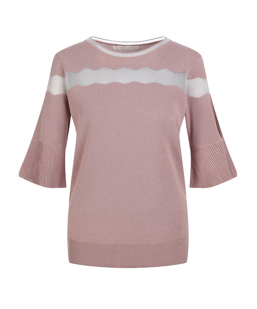 MAREMONTE See-Through Color Block Short Sleeve Knit_M225Mkt22P0