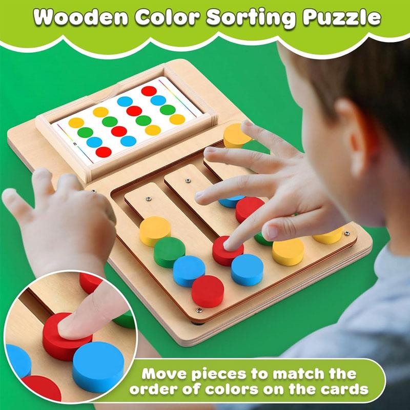 Montessori Wooden Learning Game Board for Kids 4 Color Shape Matching Cognition Brain Development Logic Thinking Educational Toy