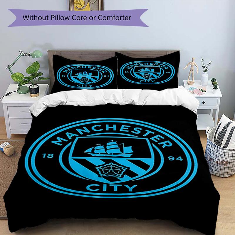 3pcs Duvet Cover Set (1*Duvet Cover + 2*Pillowcase, Without Core),Football team City FC Print Bedding Set, Bedroom Decor, All‑Season, Birthday Gift